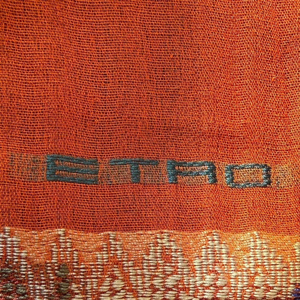 Etro NWT Vibrant Long Rust/Orange Scarf with Multicolor Embroidery - Picture 2 of 16